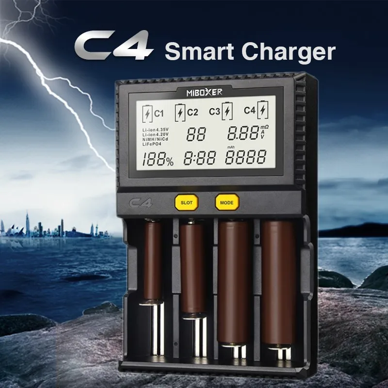 Goede Originele Miboxer C4 Lcd Batterij Lader Voor Li Ion Imr Inr Icr LiFePO4 18650 14500 26650 Aaa 3.7 1.2V 1.5V Batterijen Pk VC4
