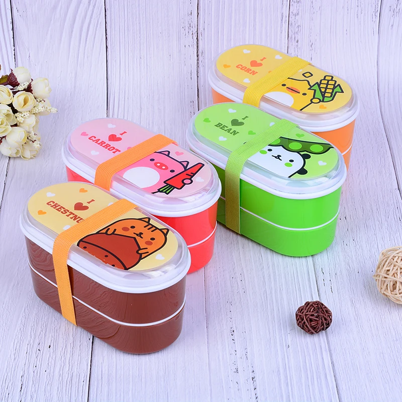 

Japanese Style 2 Layer Cartoon Animals Dishes Bento Food Container Plastic Lunch Sushi Box