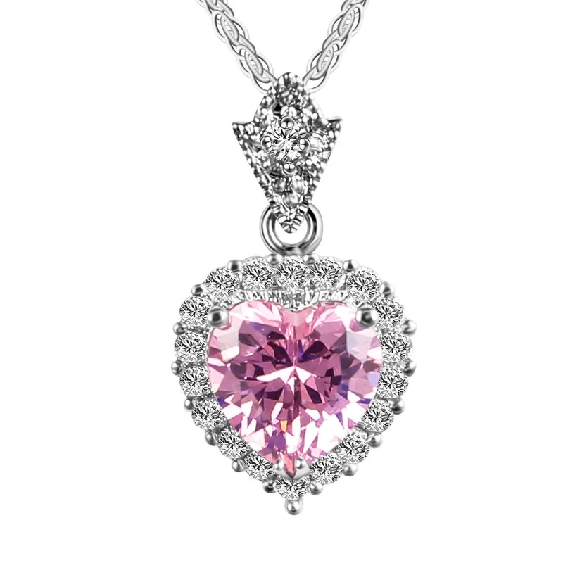 Everoyal Exquisite Zircon Pink Heart Necklace For Female Jewelry Trendy Silver 925 Women Clavicle Girl Accessories | Украшения и