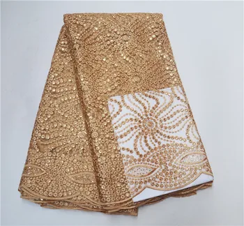 

High quality laces in gold african net lace fabric french lace rhinestones embroidery tulle lace for wedding 5yard/lot P46403