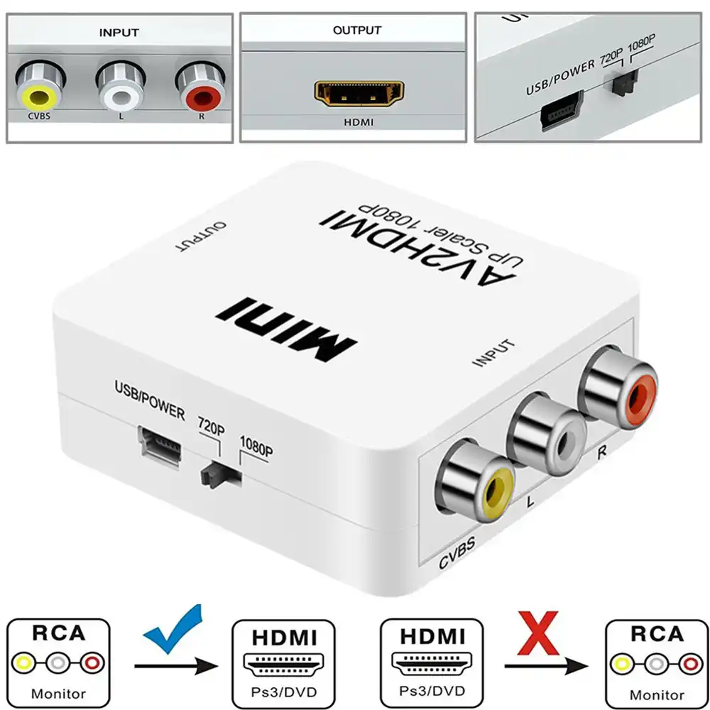 AV to HDMI Adapter 1080P MINI AV2HDMI Adapter Video Converter Box for HDTV