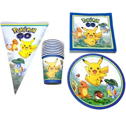 Baby Shower Pokemon Go/Пикачу мультфильм тема баннер с днем рождения чашки с блюдцами флаги украсить салфетки посуда набор 80 шт