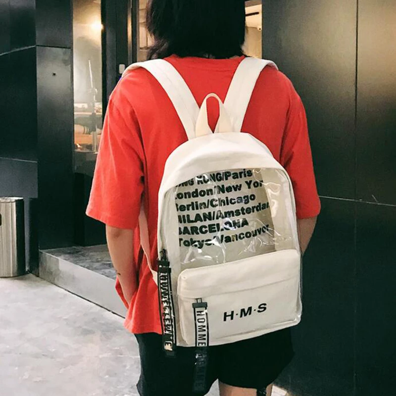 50 unids/lote mochila transparente para mujer estilo coreano bolso escolar de lona para adolescentes Harajuku bolsa viaje|Mochilas| - AliExpress