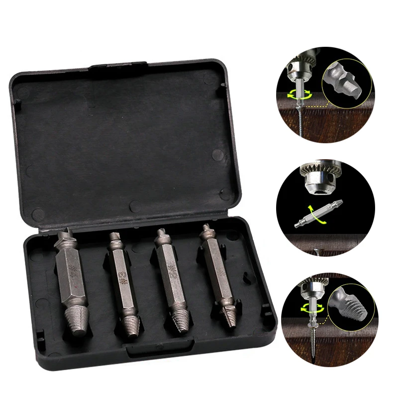 

4Pcs/lot Drill Bit Damaged Screw Extractor Drill Bits Guide Set Broken Speed Out Easy Out Bolt Stud Stripped Screw Remover Tool