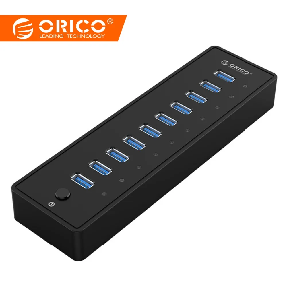 Rozbočovač ORICO USB 3.0 10 portů Rozbočovač HUB Super Speed ​​USB protable Hub adaptér pro tabletové tablety s napájecím adaptérem VL812 Chip 12V