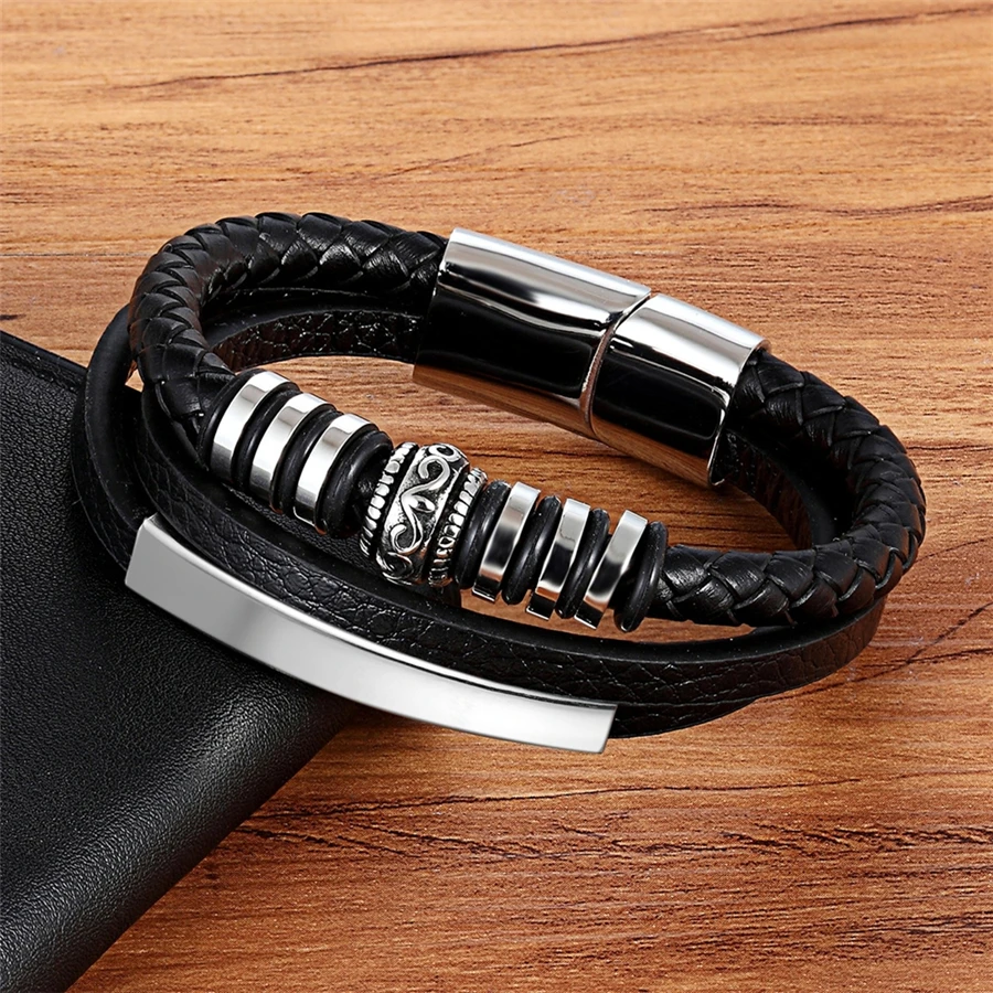 Stainless Steel Leather Bracelet Jewelry For Men bracelet jewelry
