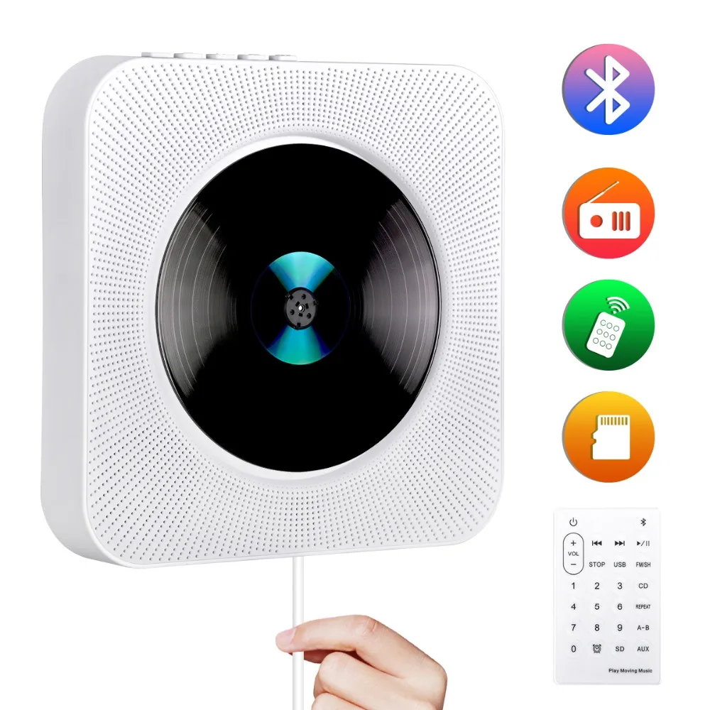 

Radio CD Player Portable Remote Control Bluetooth Wall Mountable Walkman Audio Device Built-in HiFi Speaker Discman Lecteur CD