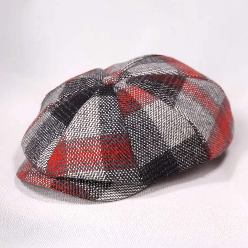 Зимняя женская восьмиугольная шляпа, мужская шапка большого размера, шерстяная шапка для художника, шапка большого размера плюс, Кепка для мальчика, s 55-59 см 58-61 см - Цвет: Red