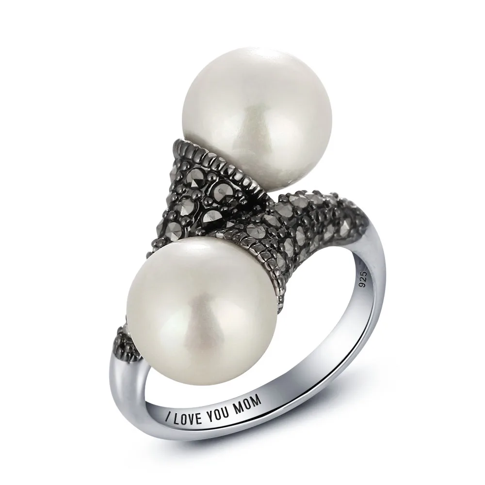 Personalized Ring Mosaic Stone 925 Sterling Silver Simulated Pearl Rings For Women Mother's Day Gift (JewelOra RI101817)