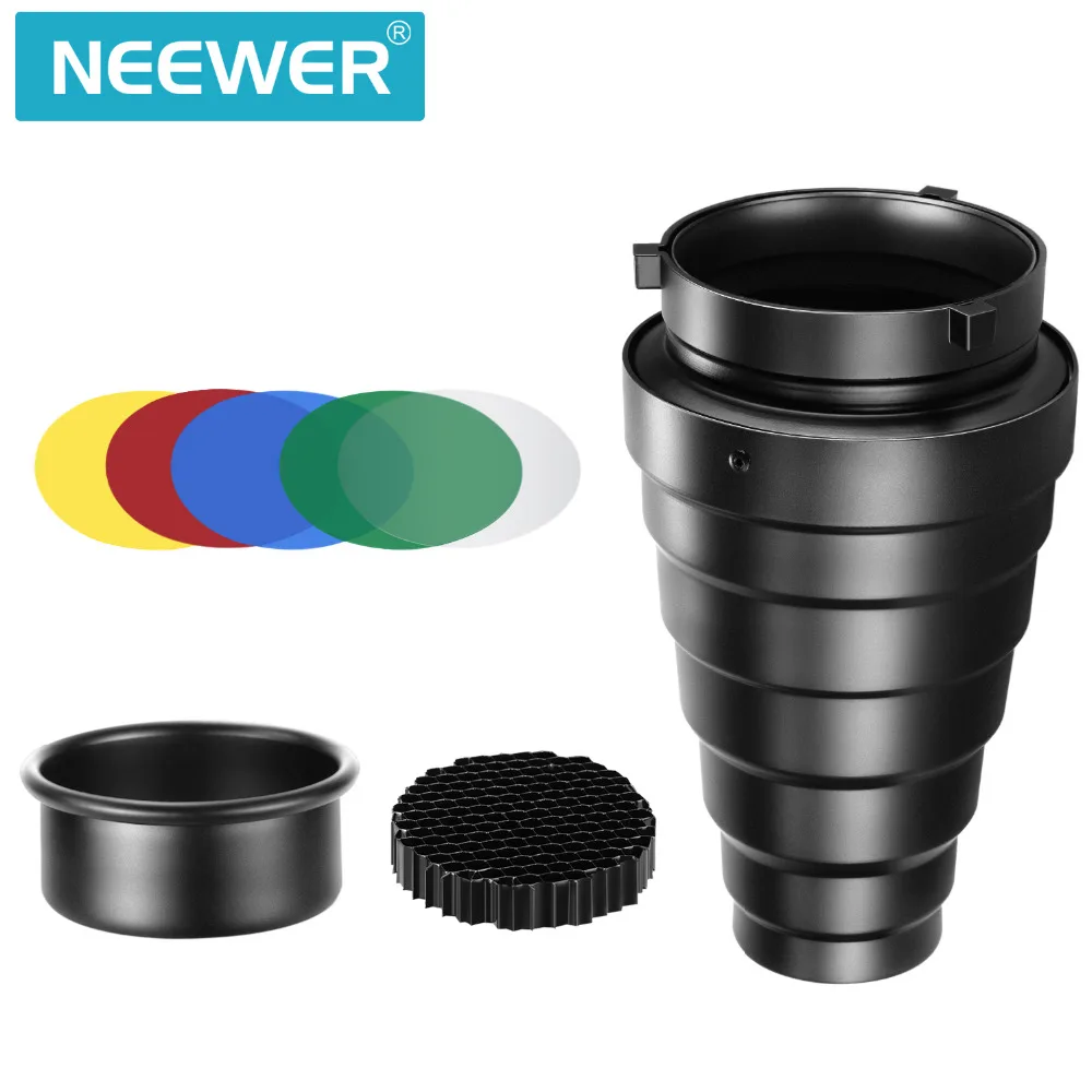 Neewer Medium Aluminium Alloy Conical Snoot Kit with Honeycomb Grid and 5 Pieces