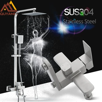 

Quyanre Wall Mounted SUS304 Stainless Steel Rain Shower faucets Set System 3-way Mixer Tap Square Hand Shower Head Bath Shower