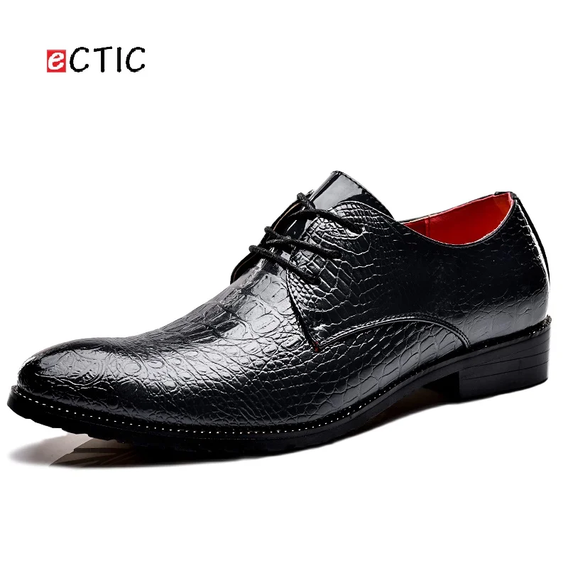 

ECTIC Party Gentlemen Men Formal Crocodile Shoes Pointed Toe Business Patent Leather Classical Oxfords Dress Zapatos Hombre