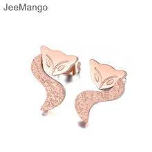 JeeMango Модные украшения животных элемент лиса Форма Серьги гвоздики розовое золото цвет нержавеющая сталь Best подарок E18486