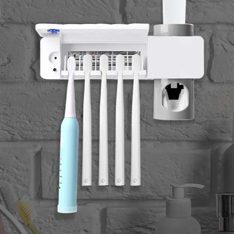 

2 in 1 UV Toothbrush Holder Sterilizer Automatic Toothpaste Dispenser Toothpaste Squeezer Antibacterial Bathroom Accessories