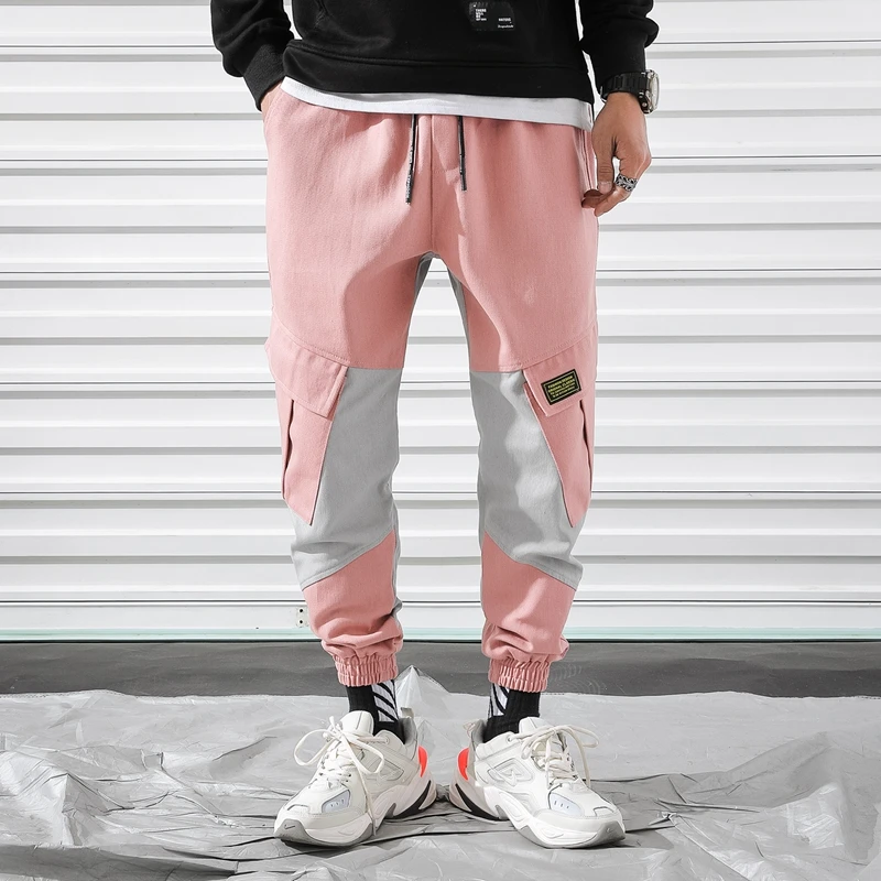 New Cargo Harem Pink Pants Mens Casual Joggers Baggy Trousers Harajuku Streetwear Hip Hop Pants Men Fashionable Sweatpants