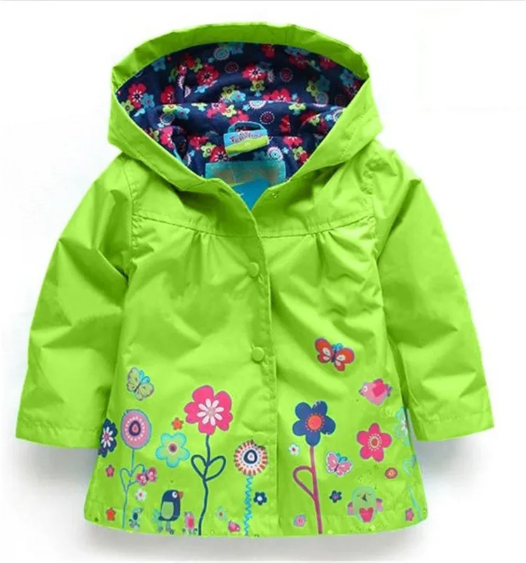 Детские куртки с капюшоном весна осень куртка-ветровка для маленьких девочек с цветочным принтом одежда для маленьких девочек верхняя одежда для малышей плащ-дождевик для девочки