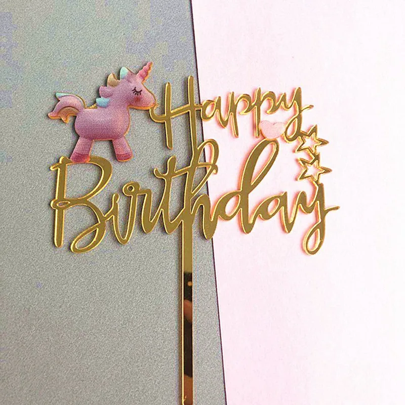 

Gold Acrylic Happy Birthday Cake Topper Unicorn Flamingo Cupcake Topper For Wedding Mermaid Party Cake Decorations