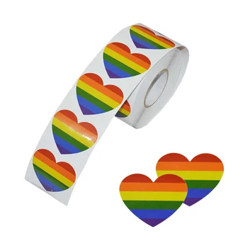 

1pc Roll Label Cute Cartoon Adhesive Heart Pattern Rainbow Cute Sticker Label Roll Decal for Candies Bags Cookie Bags Treat Bags