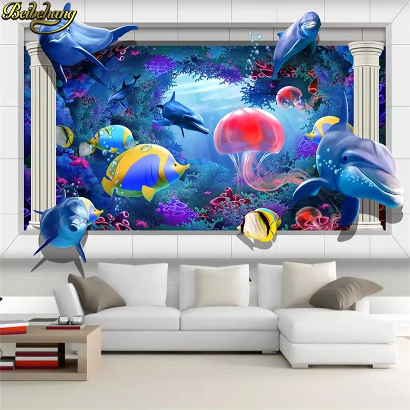 beibehang Custom Ocean World Jellyfish Dolphin 3d flooring