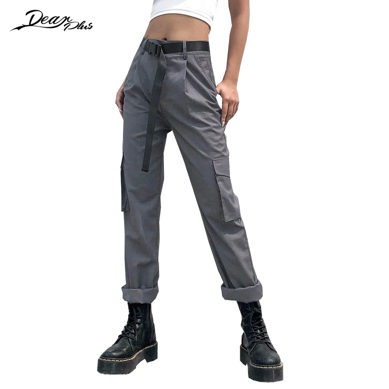

Gray High Waist Straight Cargo Pants Trousers Women Pockets Casual Loose Pants Spring Summer Highstreet Pants