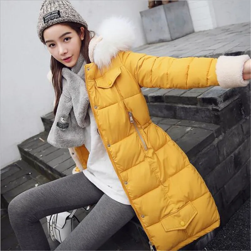 2016 New Winter Women Thicken Cotton padded Jacket Coat Hooded Fur collar Medium long Big yards