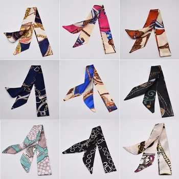 Small Silk Scarf For Women, New Print Handle Bag Ribbons Brand Fashion Head Scarf Small Long Skinny Scarves