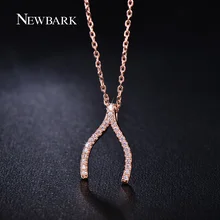 NEWBARK Vintage Wishbone V Shaped Necklaces Pendants Rose Gold Plated Necklace Women Micro Paved CZ Diamond-Jewelry Gifts