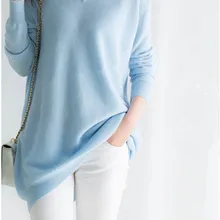 Женский модный длинный пуловер из козьего кашемира, платье-свитер с v-образным вырезом небесно-голубого цвета, 7 цветов, XS-2XL, опт и розница