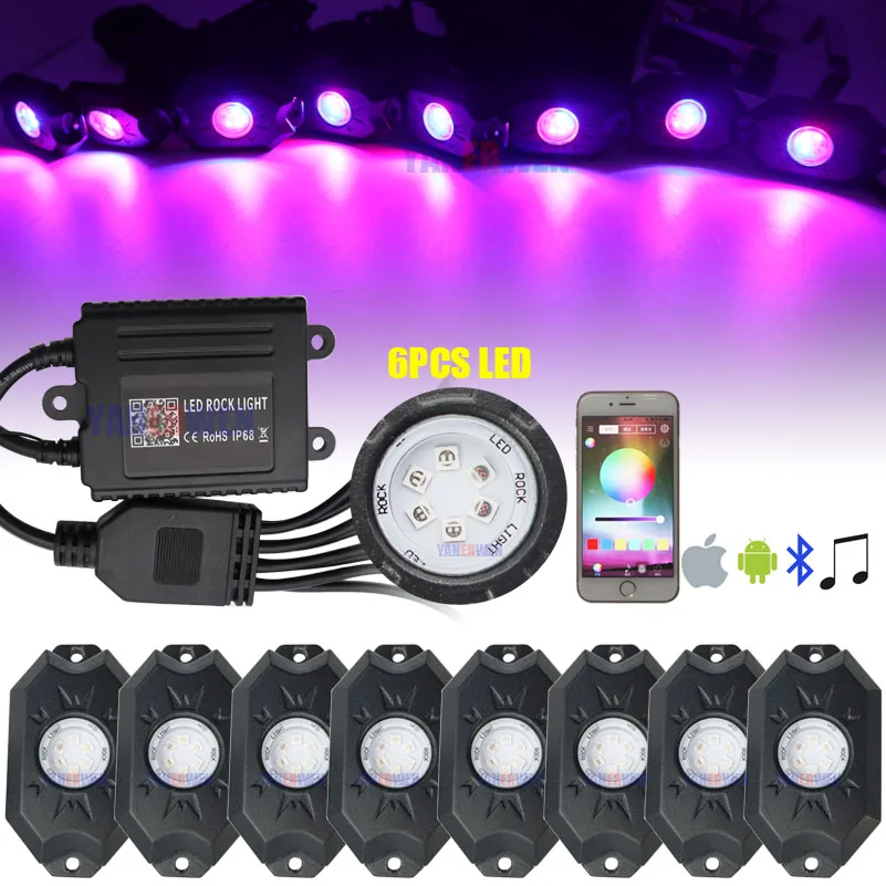 

RGB LED Rock Light Kits Bluetooth Remote Control Lights for Off Road Truck Car ATV SUV Vehicle Boat with Timing & Music Mode