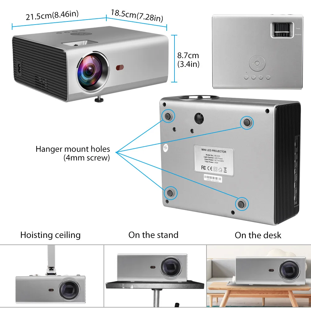 Rigal RD825 Mini Projector Native 1280 x 720P LED WiFi Projector Android 6.0 3D Beamer Support HD 1080P Portable TV Home Theater Rigal RD825 Mini Projector Native 1280 x 720P LED WiFi Projector Android 6.0 3D Beamer Support HD 1080P Portable TV Home Theater