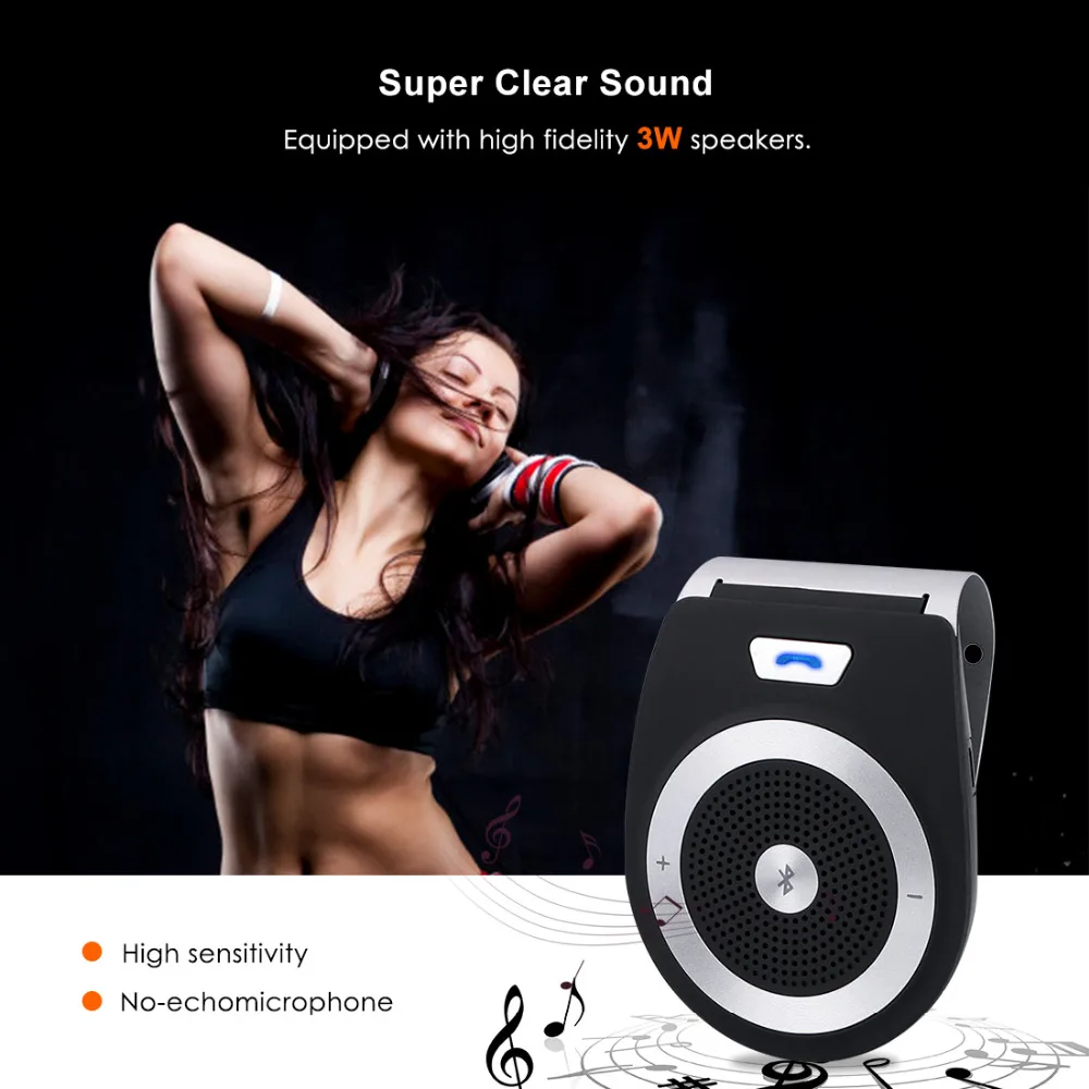 Bluetooth Car Kit Mic Handsfree Noise Cancelling Car Bluetooth Speaker Phone Bluetooth 4.1 EDR Wireless Car Kit Hands Free Calls