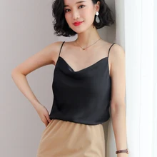Топ на бретелях, женские шифоновые блузки, новинка, Летняя Сексуальная рубашка без рукавов из искусственного шелка, свободные женские короткие топы, жилет, женский черный