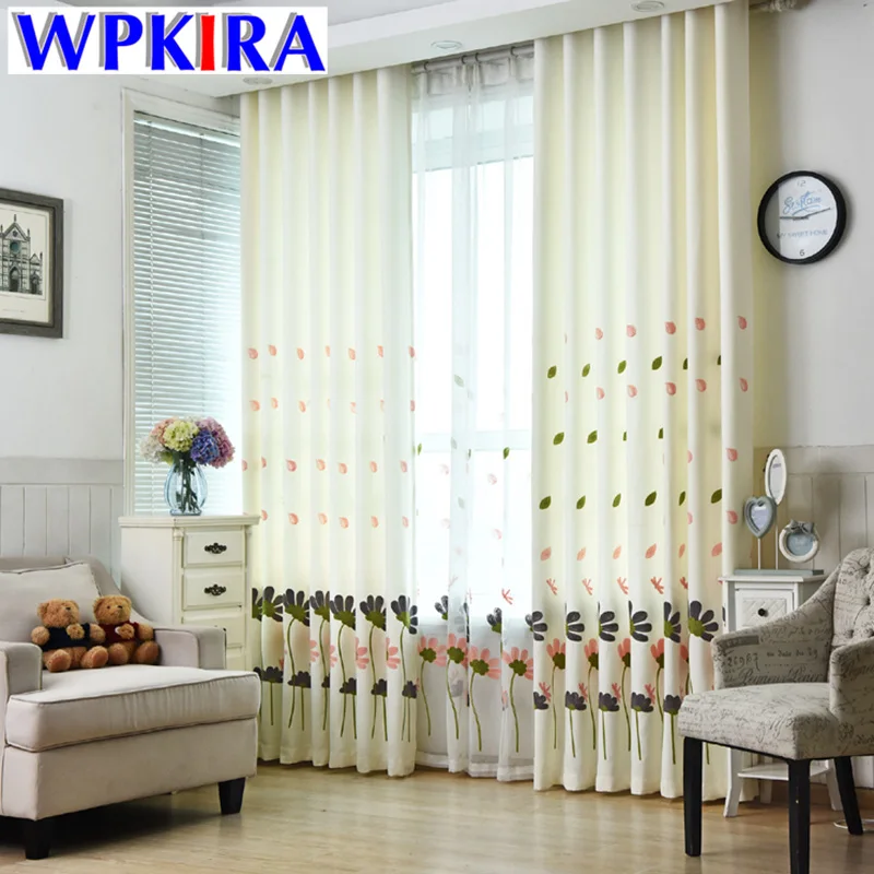 Korean Window Curtains For Living Room Embroidered Flower Curtain