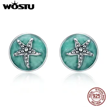 

WOSTU Genuine 925 Sterling Silver Fantasy Starfish Round Small Stud Earrings for Women Clear CZ Fashion Earrings Jewelry DXE205