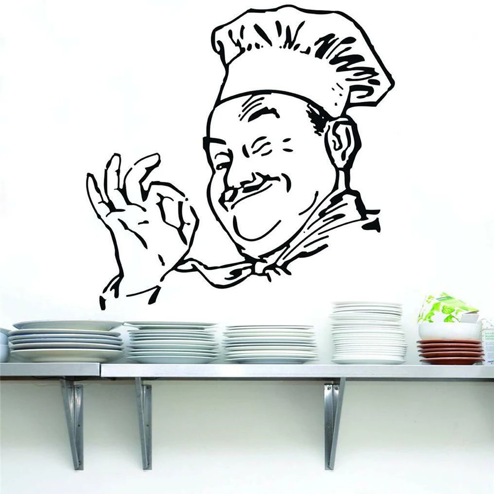 Large Chef Cooker Wall Sticker Kitchen Restaurant Dinning Room Chef Cook Cuisine Wall Decal Vinyl Decor (1)