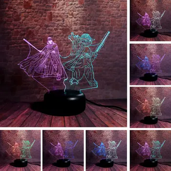 

Star Wars Master Yoda Figurine Model 3D Illusion NightLight LED Colourful Mixed Flash Light Black Knight Darth Vader Figure Toys