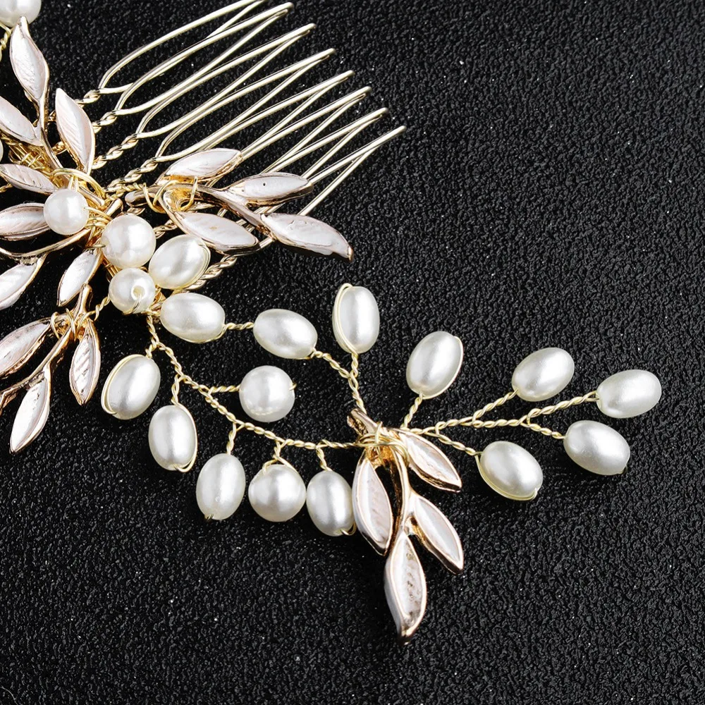 Gold Color Leaf Handmade Hair Combs Hair Jewelry  (2)