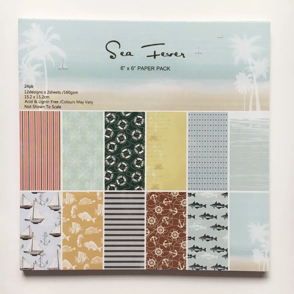 

6 inch 24sheets scrapbook paper origami paper iSea Fever theme patterns ,DIY Background Card Making Handmade Home deco crafts