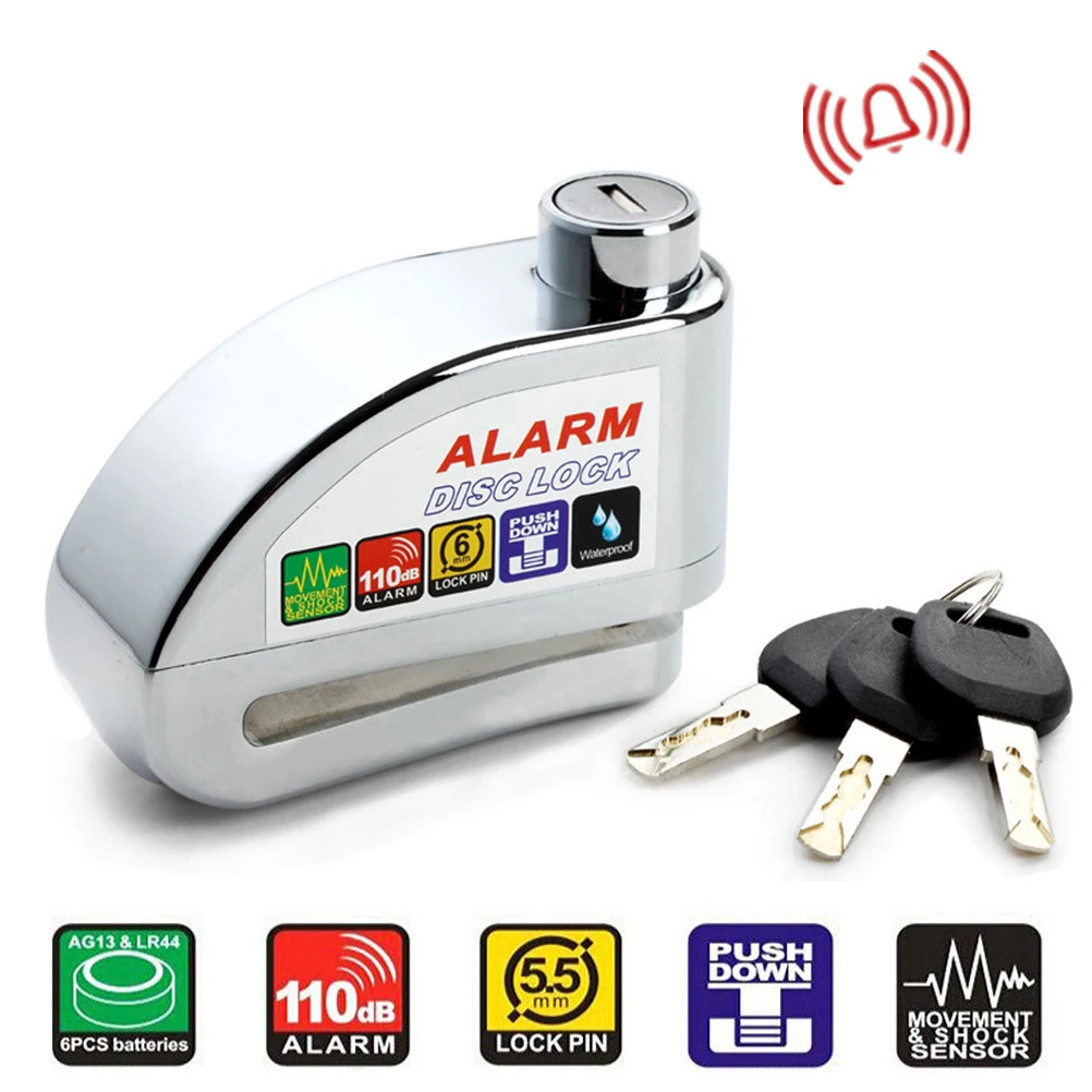 Alarm Disc Lock Waterproof Antitheft Disc Brake Lock Alarm Sound 6mm Pin Brake Disc Security