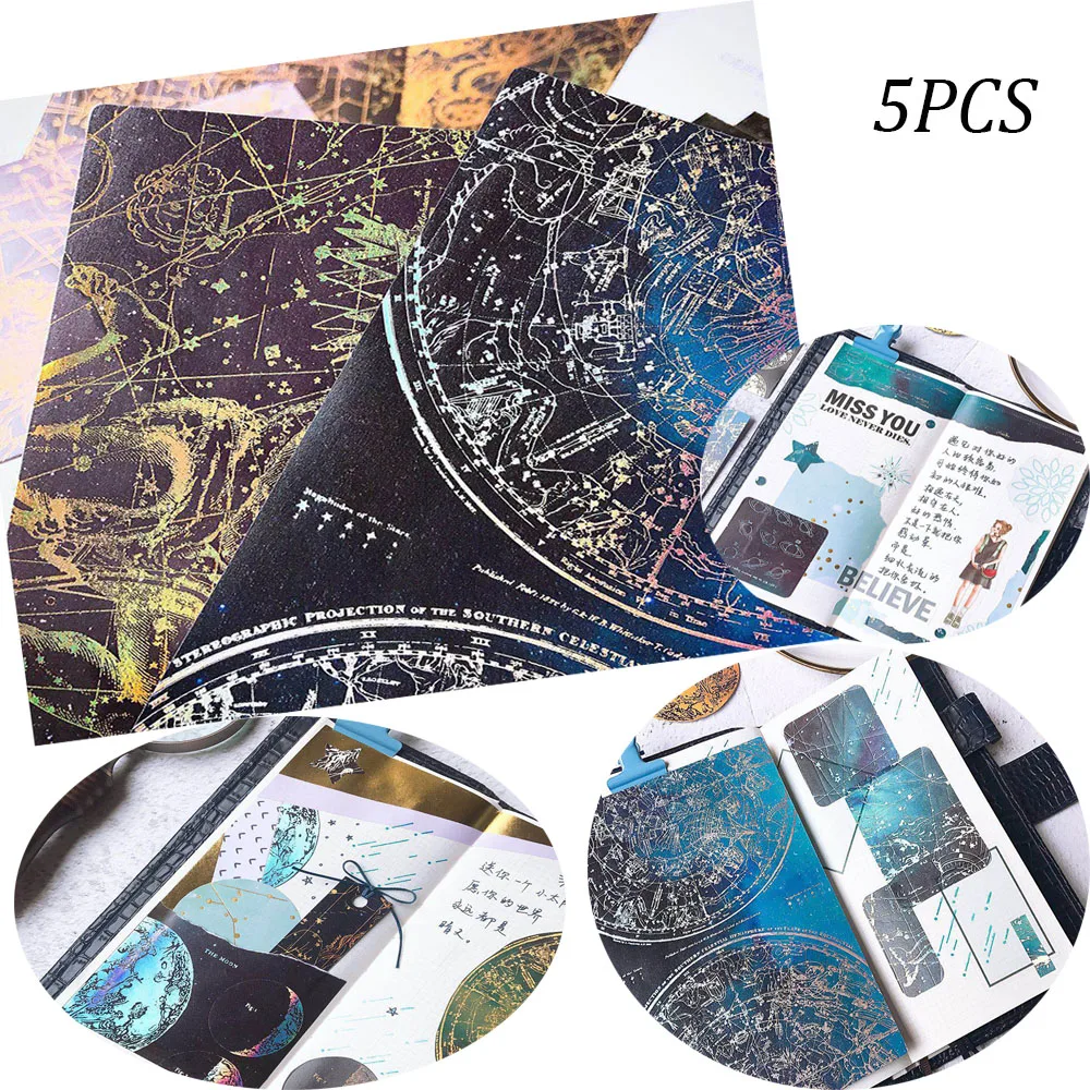 

5 PCs/Set Hot Stamping Background Paper Sticker Wandering Planet Series DIY Diary Decorative Stickers Stationery 6 Style