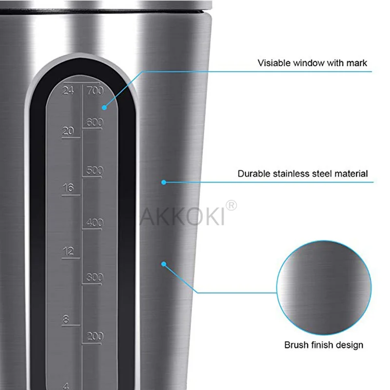 28 oz 700 مللي الفولاذ المقاوم للصدأ البروتين شاكر زجاجة الرياضة آمنة خلاط المياه زجاجة شاكر كوب مع مرئية نافذة الترمس