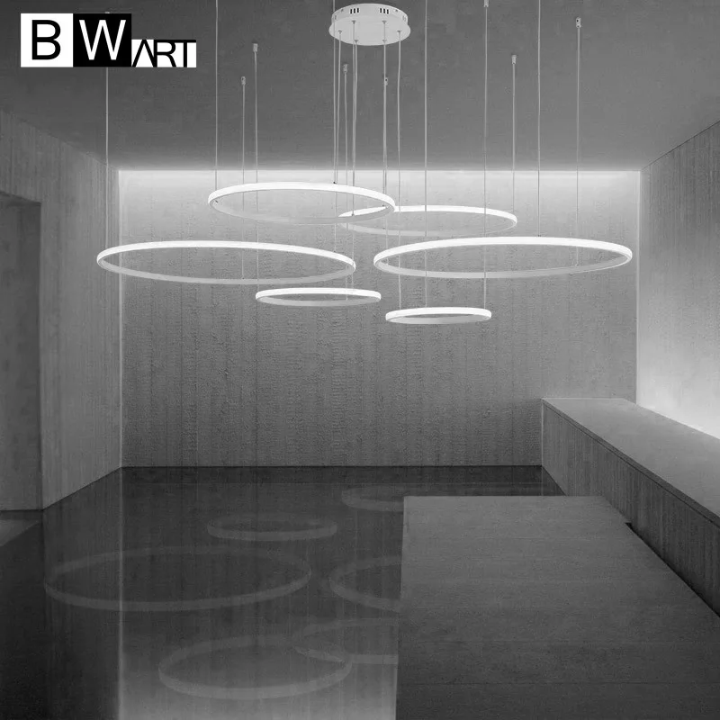 

BWART modern led chandelier aluminum circle lights for Interior design engineering light Large Line hang LED ring chandeliers
