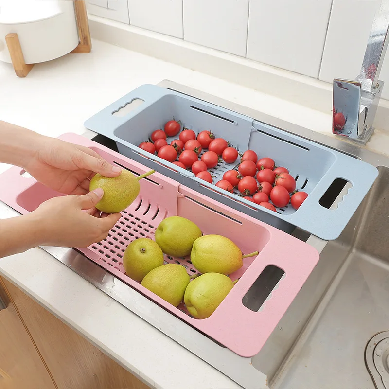 

Plastic Adjustable Household Storage Rack Kitchen Sink Drying Organizer For Vegetable And Fruit Kitchen Organizer Drain Rack