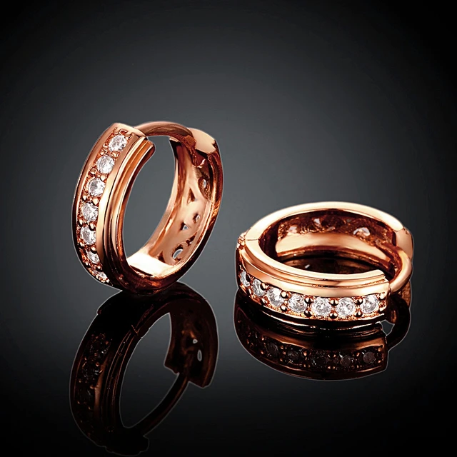 INALIS Round Inlaid Zircon Gold Color And Rose Gold Color Copper Stud Earrings F INALIS Round Inlaid Zircon Gold Color And Rose Gold Color Copper Stud Earrings F