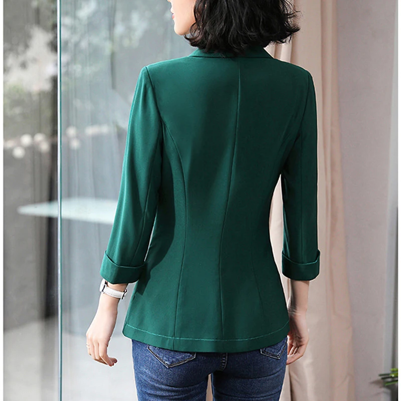 women blazer Polyester blazer mujer 2019 Solid color turn down collar slim Seven-quarter sleeve vogue blazer New arrive fashion