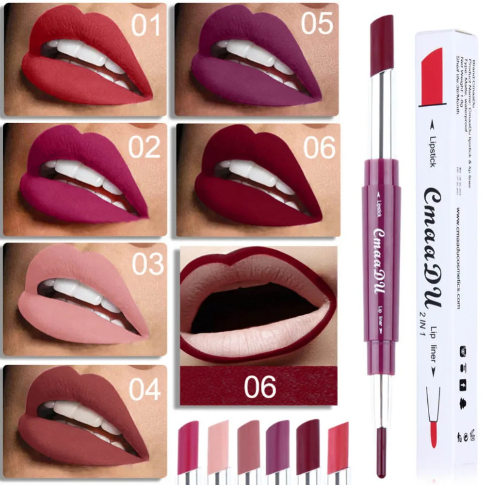 

CmaaDu Multi-functional Double-end Lipstick Waterproof Long-lasting Non-stick matte liquid lipstick Lip Liner Makeup Pen TSLM2