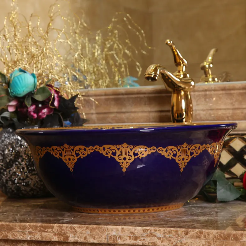 Europe Vintage Style Ceramic Art Basin Sinks Counter Top Wash Basin Bathroom Vessel Sinks Vanities bathroom wash basin  (3)