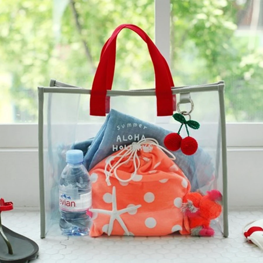 

Transparent Jelly Beach Bag Women Handbags Large Capacity Shoulder Bag Portable Waterproof Tote Summer Pool Swimsuit Collect Bag