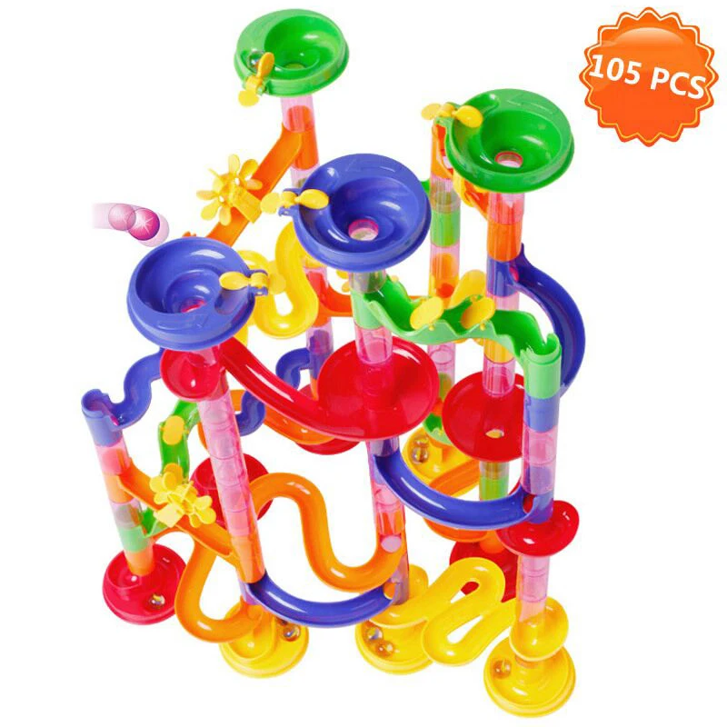 

Creative Gift 105PCS Marble Racing Run Balls Track Building Blocks DIY Construction Rotating Funnel Education Toy for Children
