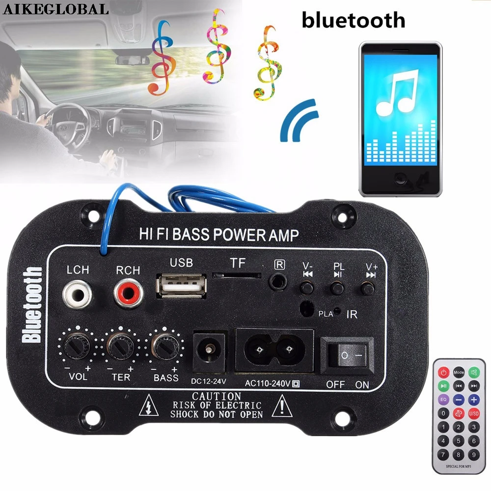 

AIKEGLOBAL 30W Bluetooth Car Subwoofer Hi-Fi Bass Amplifier Board MP3 Audio TF USB 12V/24V Speaker PC cell DVD CD Drop Shipping